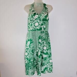 Madison Leigh Green & White floral halter dress with tie back detail